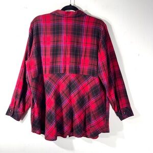 J. Jill Mixed Plaid Shirt Scarlett Red Multi NWT Sz XL